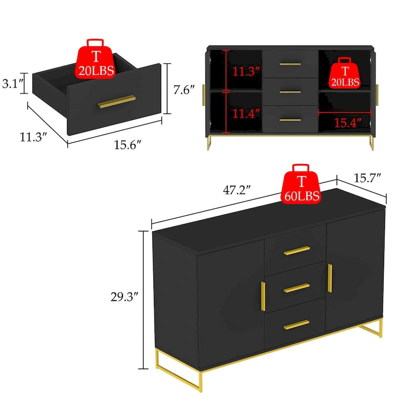 47.2L x 29.3H Buffet Armoire de rangement Vaisselier