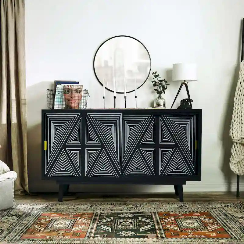 Buffet en bois massif à 2 étagères, style Mid-Century Modern