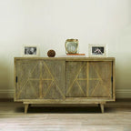 Buffet en bois massif à 2 étagères, style Mid-Century Modern