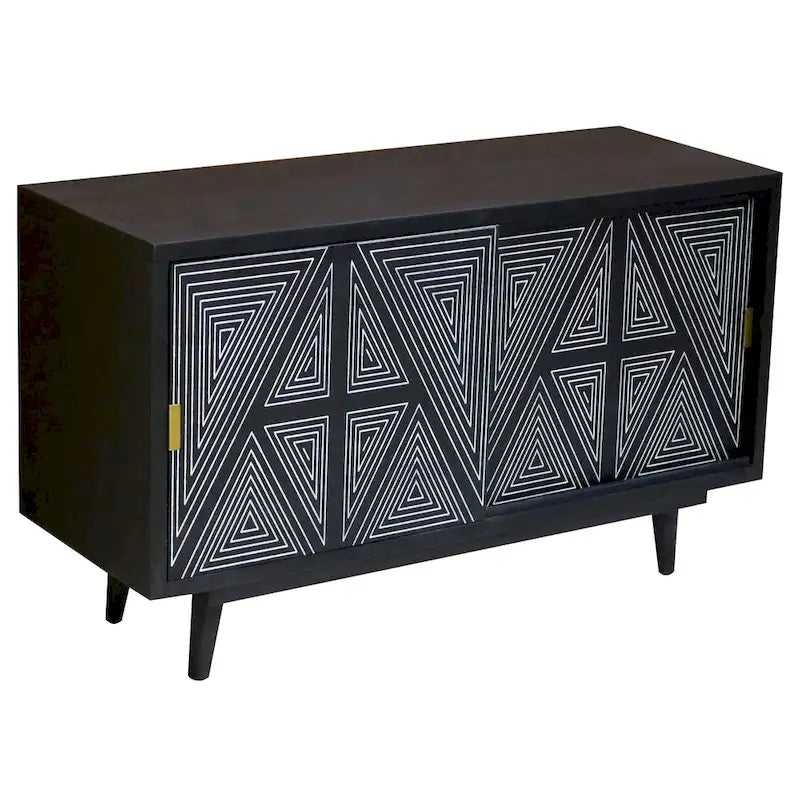 Buffet en bois massif à 2 étagères, style Mid-Century Modern
