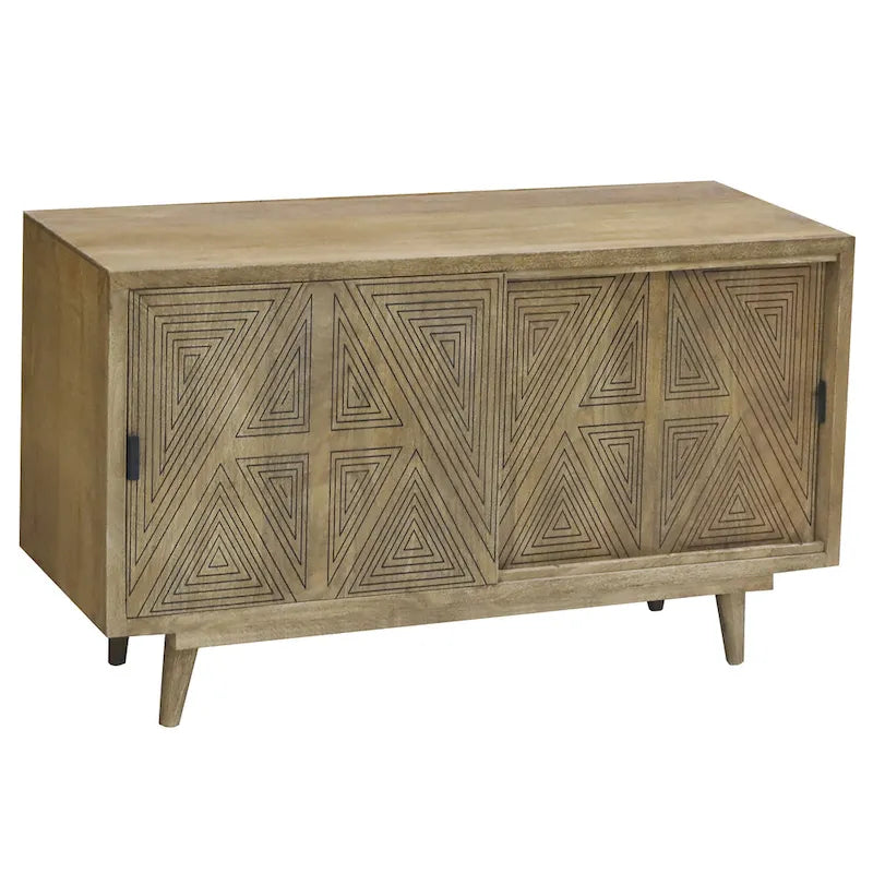 Buffet en bois massif à 2 étagères, style Mid-Century Modern