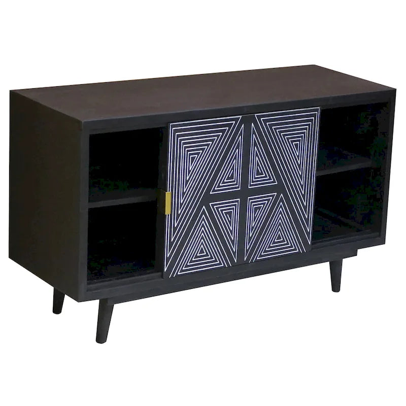 Buffet en bois massif à 2 étagères, style Mid-Century Modern