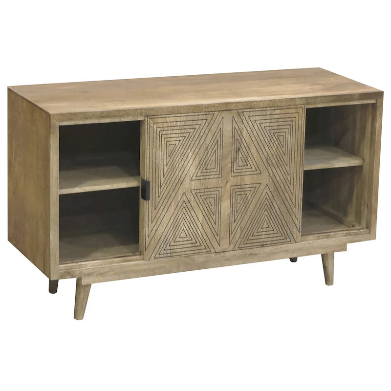 Buffet en bois massif à 2 étagères, style Mid-Century Modern