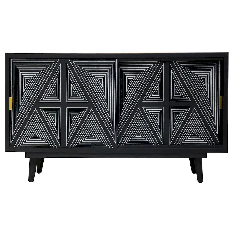 Buffet en bois massif à 2 étagères, style Mid-Century Modern