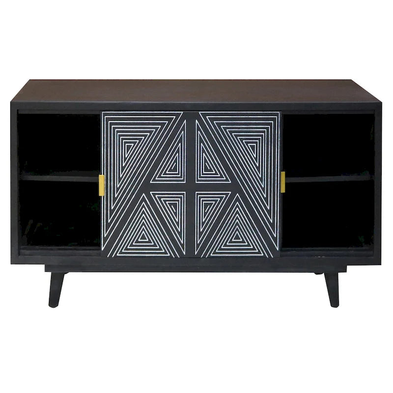 Buffet en bois massif à 2 étagères, style Mid-Century Modern
