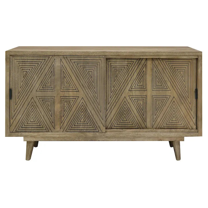 Buffet en bois massif à 2 étagères, style Mid-Century Modern