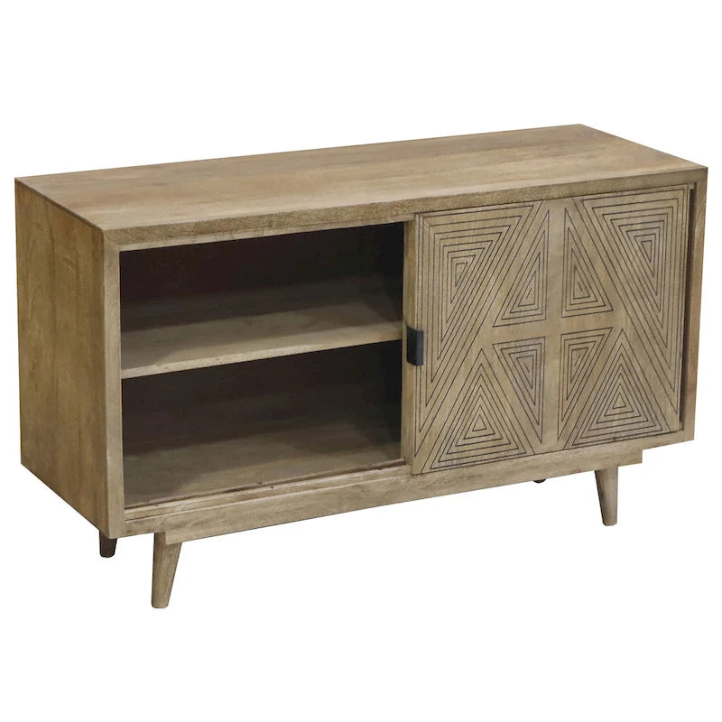 Buffet en bois massif à 2 étagères, style Mid-Century Modern