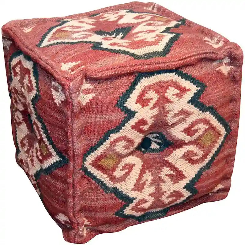Pouf Kilim fait main en jute et laine d'Inde