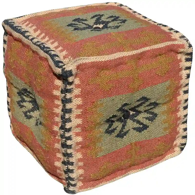 Pouf Kilim fait main en jute et laine d'Inde