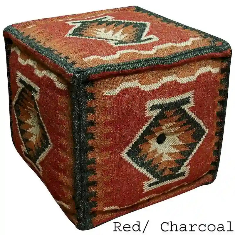 Pouf Kilim fait main en jute et laine d'Inde
