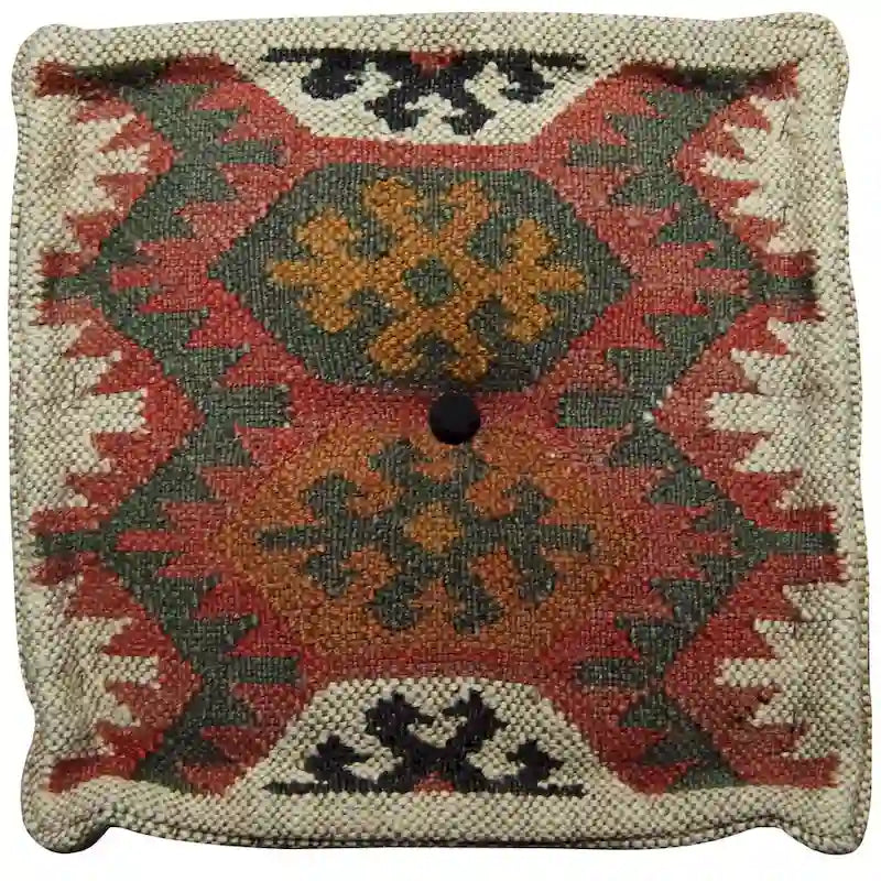 Pouf Kilim fait main en jute et laine d'Inde