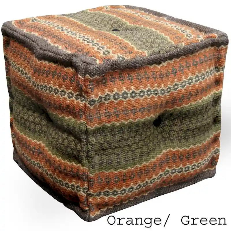 Pouf Kilim fait main en jute et laine d'Inde