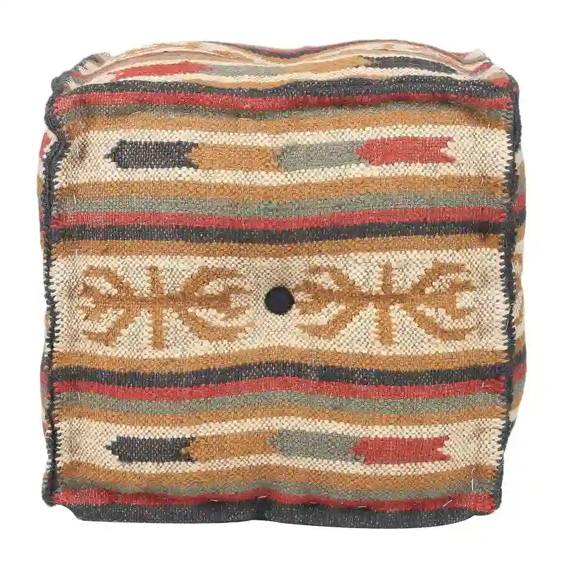 Pouf Kilim fait main en jute et laine d'Inde