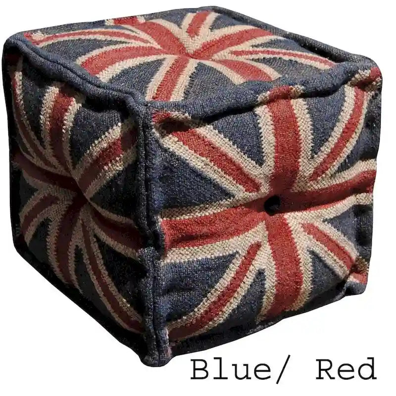 Pouf Kilim fait main en jute et laine d'Inde
