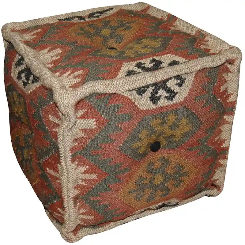 Pouf Kilim fait main en jute et laine d'Inde