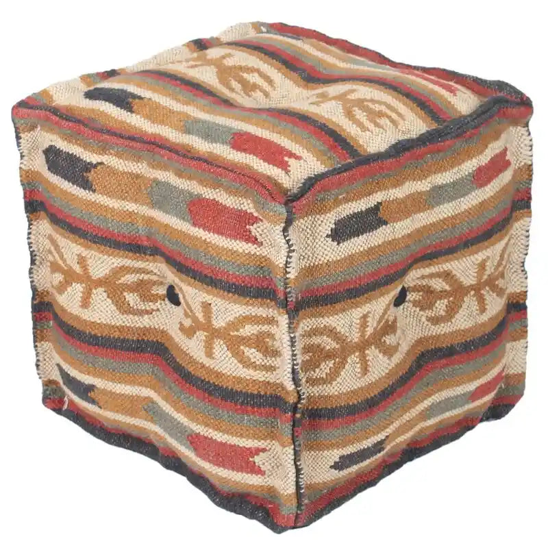 Pouf Kilim fait main en jute et laine d'Inde