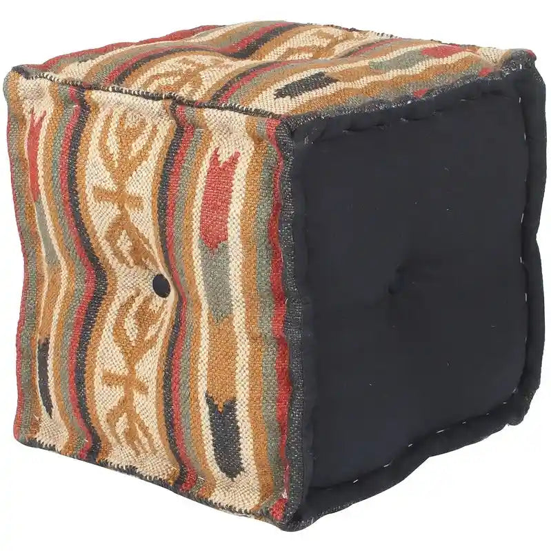Pouf Kilim fait main en jute et laine d'Inde