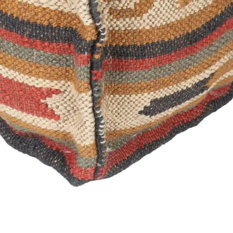 Pouf Kilim fait main en jute et laine d'Inde