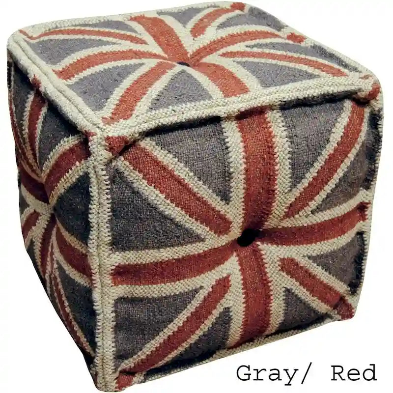 Pouf Kilim fait main en jute et laine d'Inde