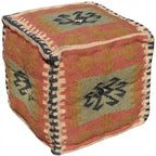 Pouf Kilim fait main en jute et laine d'Inde