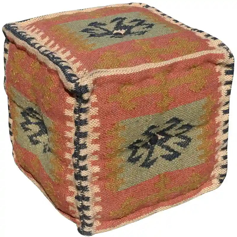 Pouf Kilim fait main en jute et laine d'Inde