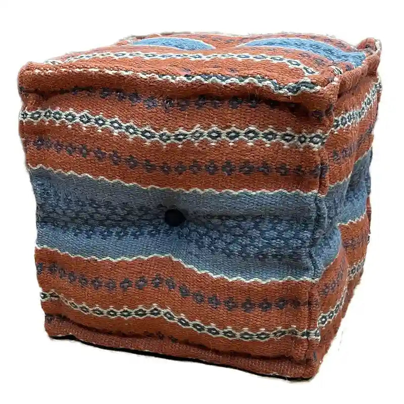 Pouf Kilim fait main en jute et laine d'Inde