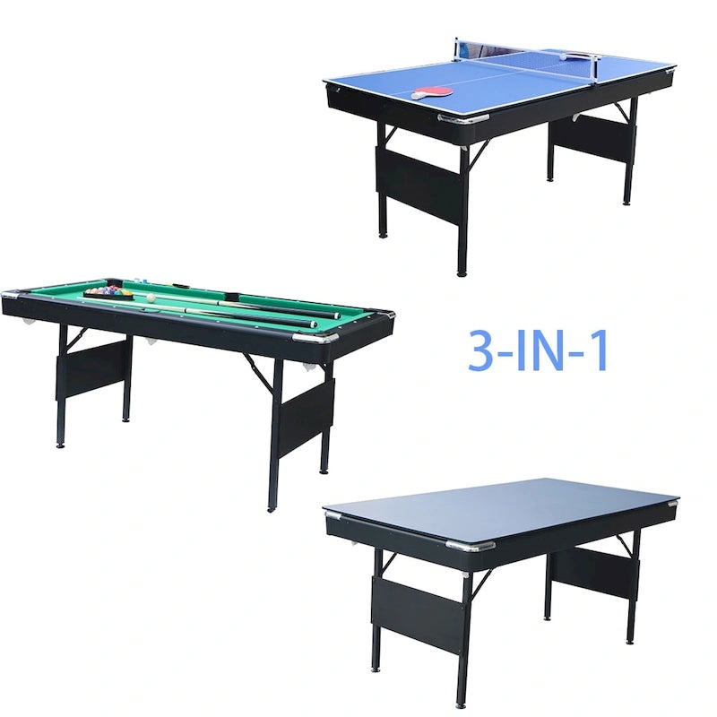 65.7 Tables de jeux portables 3-en-1, Billard, Tennis de table, Plateau de table pour la maison - S.O.