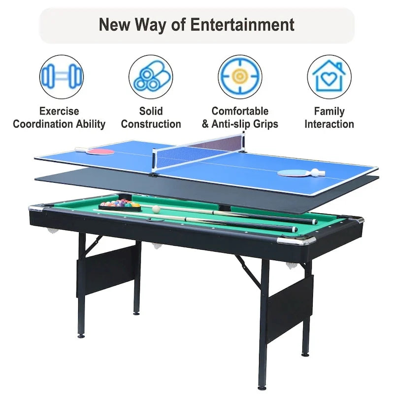 65.7 Tables de jeux portables 3-en-1, Billard, Tennis de table, Plateau de table pour la maison - S.O.