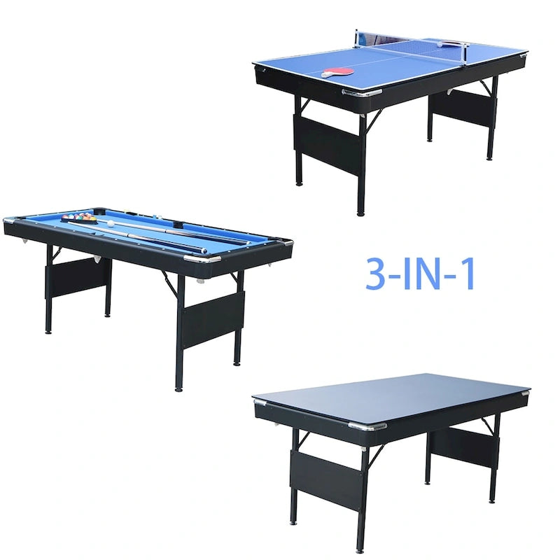 65.7 Tables de jeux portables 3-en-1, Billard, Tennis de table, Plateau de table pour la maison - S.O.