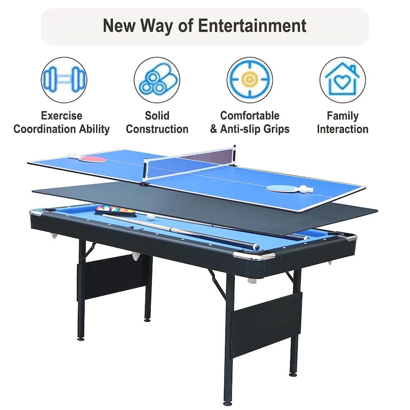 65.7 Tables de jeux portables 3-en-1, Billard, Tennis de table, Plateau de table pour la maison - S.O.