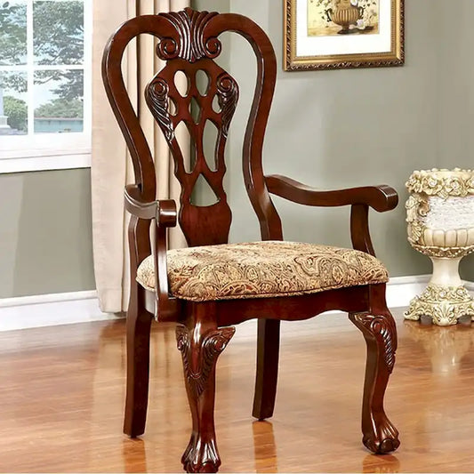 Fauteuil traditionnel en tissu, finition cerisier brun, lot de 2