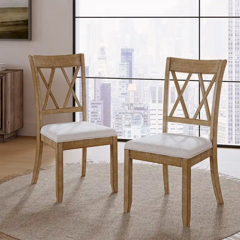 Chaise de salle à manger en bois massif naturel, style ferme (lot de 2)