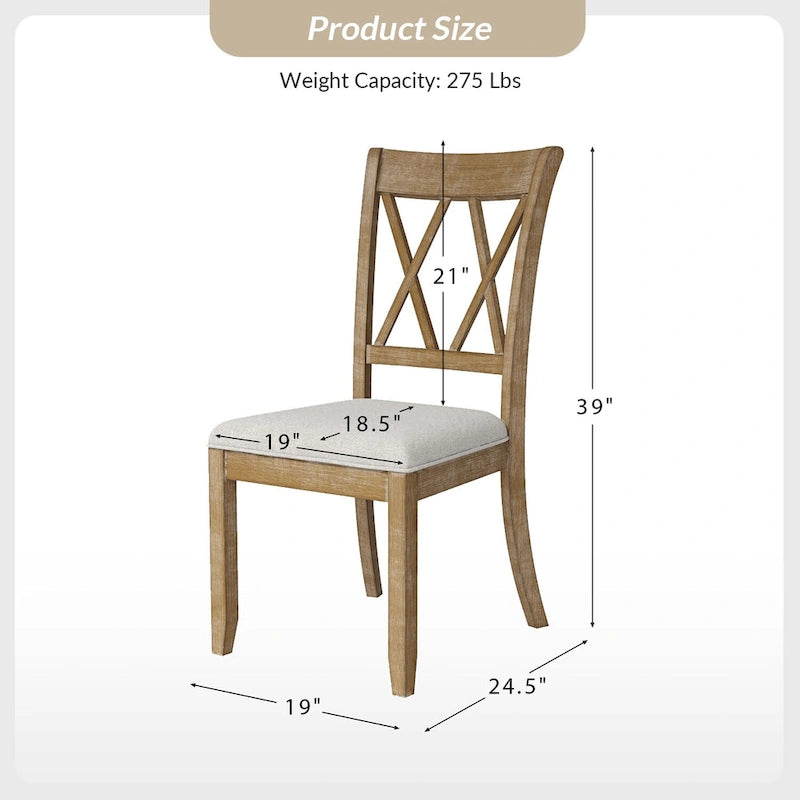 Chaise de salle à manger en bois massif naturel, style ferme (lot de 2)