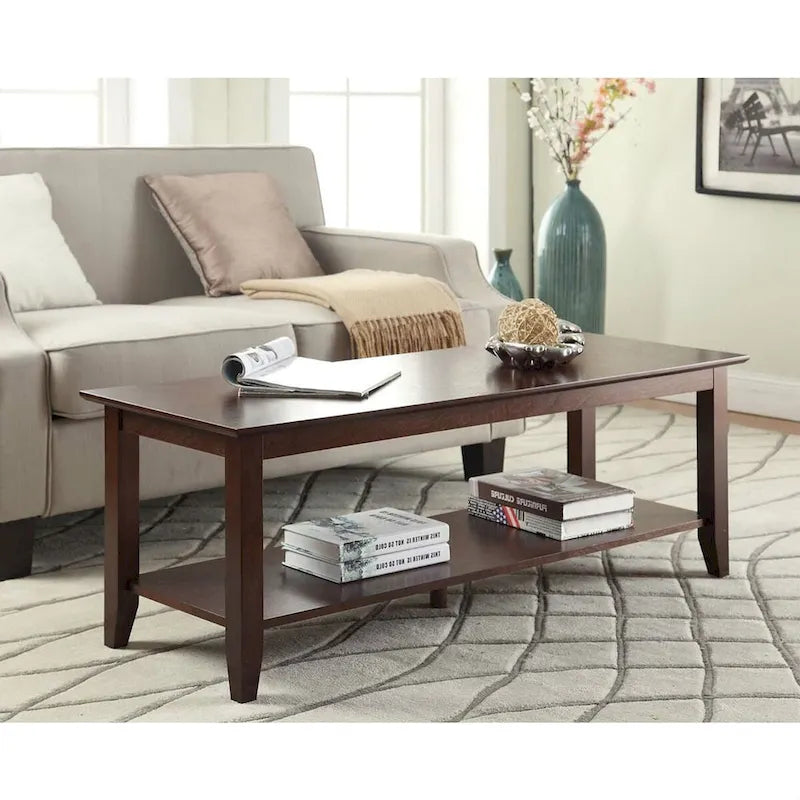 Table basse Espresso à grain de bois avec étagère inférieure - 17 x 48 x 17 pouces