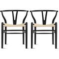 de 2 chaises de salle à manger modernes en bois avec dossier en Y, accoudoirs et assise en chanvre pour la maison, le restaurant et le bureau