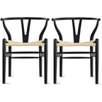 de 2 chaises de salle à manger modernes en bois avec dossier en Y, accoudoirs et assise en chanvre pour la maison, le restaurant et le bureau