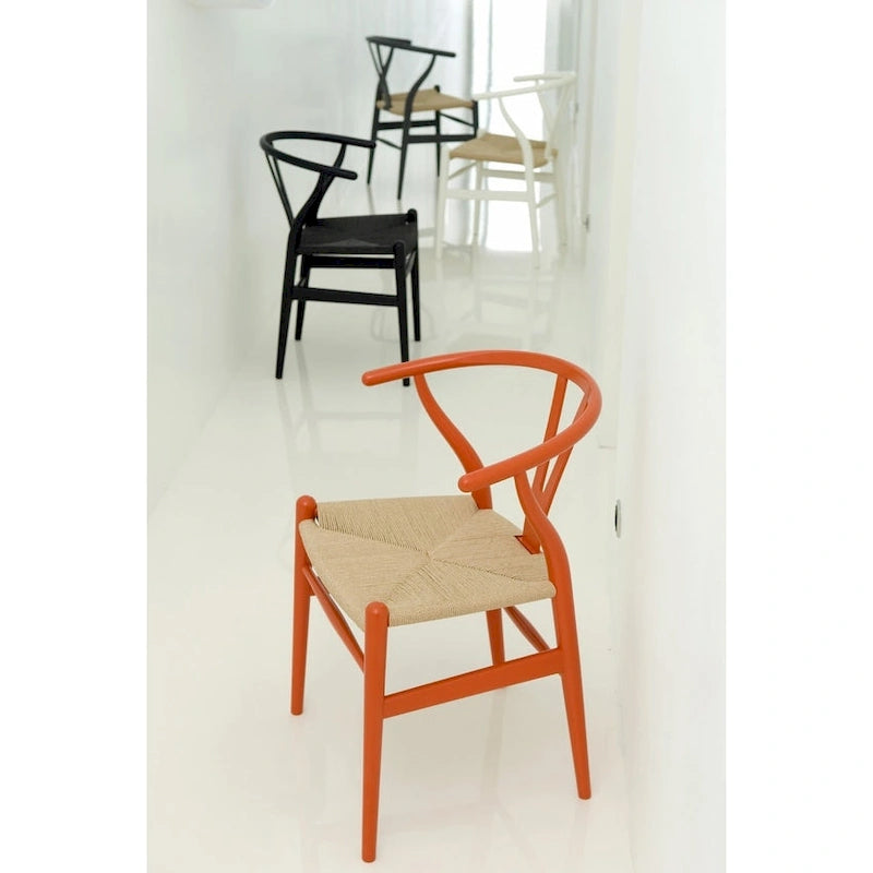 de 2 chaises de salle à manger modernes en bois avec dossier en Y, accoudoirs et assise en chanvre pour la maison, le restaurant et le bureau