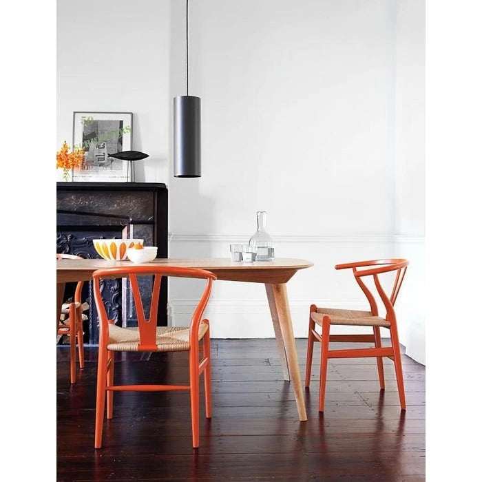 de 2 chaises de salle à manger modernes en bois avec dossier en Y, accoudoirs et assise en chanvre pour la maison, le restaurant et le bureau
