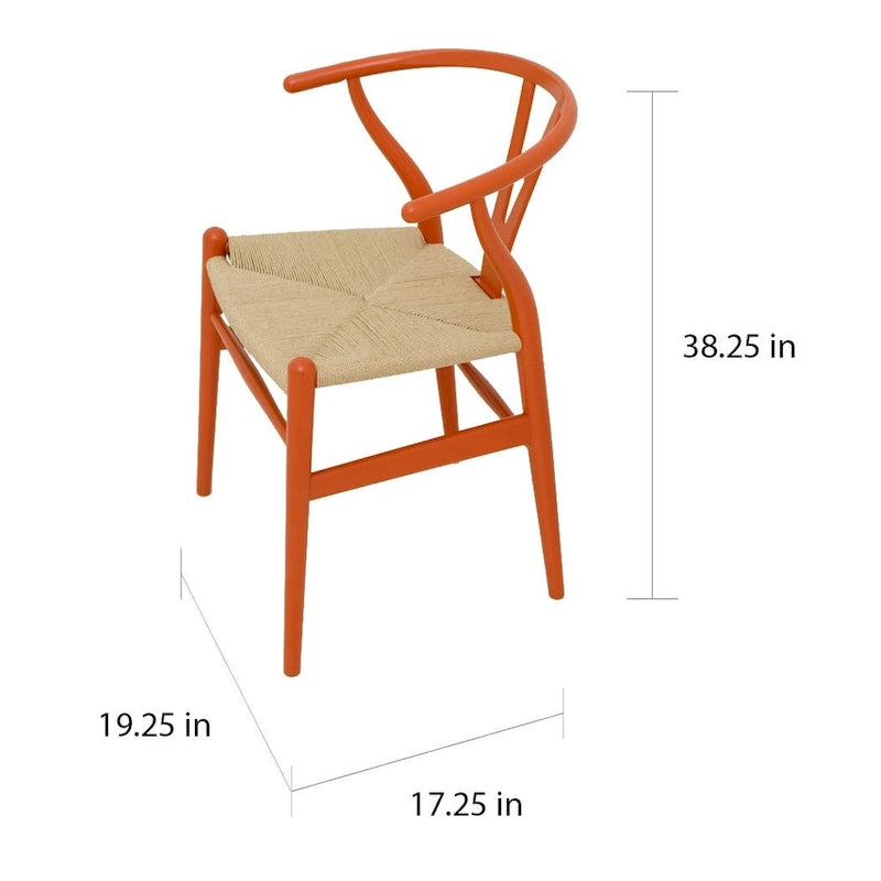 de 2 chaises de salle à manger modernes en bois avec dossier en Y, accoudoirs et assise en chanvre pour la maison, le restaurant et le bureau