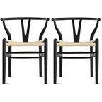 de 2 chaises de salle à manger modernes en bois avec dossier en Y, accoudoirs et assise en chanvre pour la maison, le restaurant et le bureau