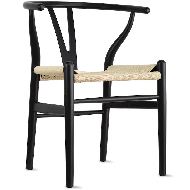 de 2 chaises de salle à manger modernes en bois avec dossier en Y, accoudoirs et assise en chanvre pour la maison, le restaurant et le bureau