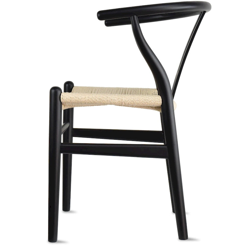 de 2 chaises de salle à manger modernes en bois avec dossier en Y, accoudoirs et assise en chanvre pour la maison, le restaurant et le bureau