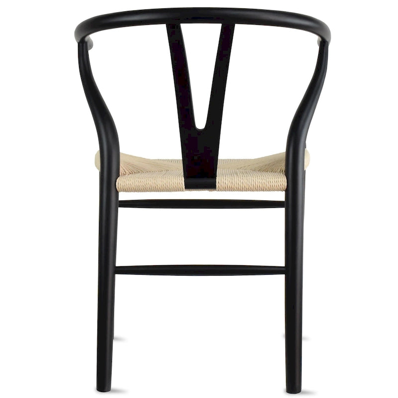 de 2 chaises de salle à manger modernes en bois avec dossier en Y, accoudoirs et assise en chanvre pour la maison, le restaurant et le bureau