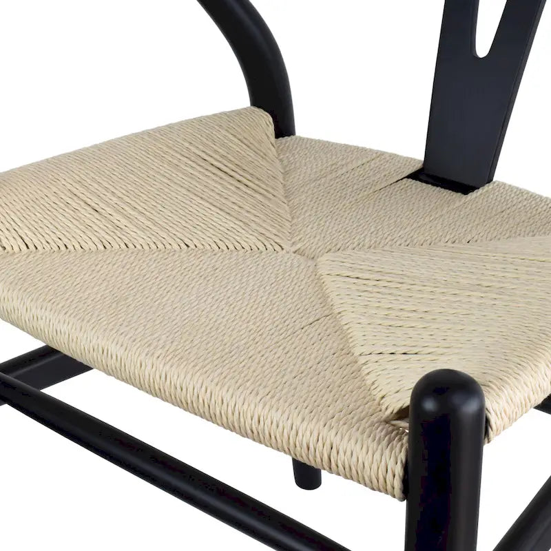 de 2 chaises de salle à manger modernes en bois avec dossier en Y, accoudoirs et assise en chanvre pour la maison, le restaurant et le bureau