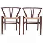 de 2 chaises de salle à manger modernes en bois avec dossier en Y, accoudoirs et assise en chanvre pour la maison, le restaurant et le bureau