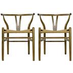 de 2 chaises de salle à manger modernes en bois avec dossier en Y, accoudoirs et assise en chanvre pour la maison, le restaurant et le bureau