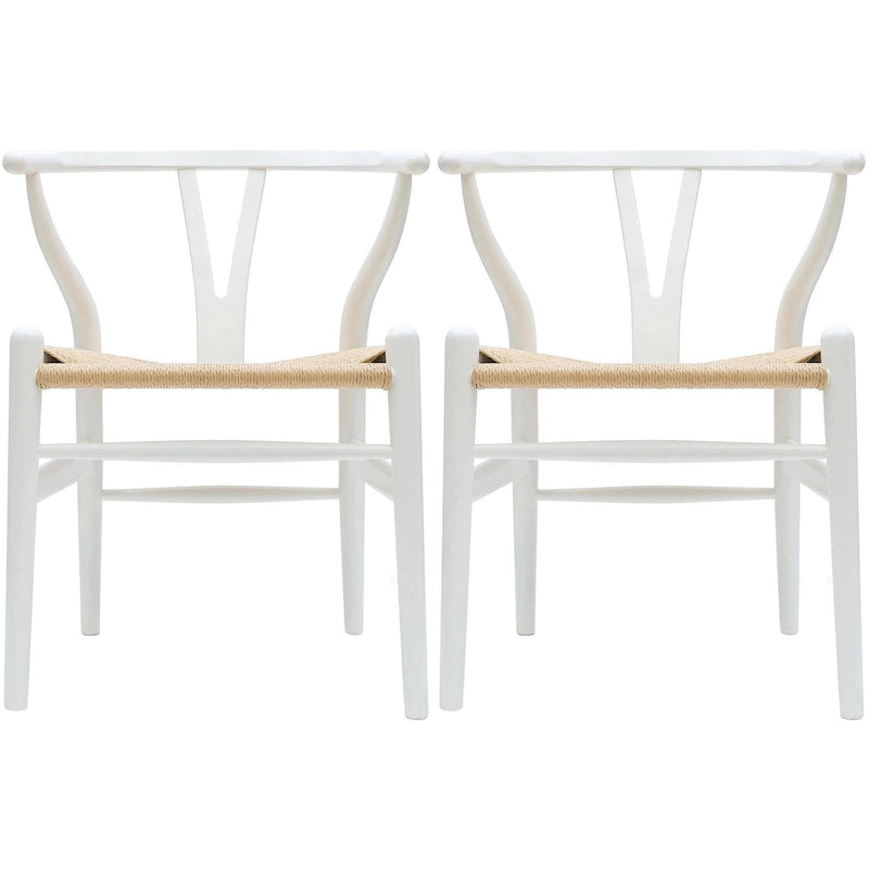 de 2 chaises de salle à manger modernes en bois avec dossier en Y, accoudoirs et assise en chanvre pour la maison, le restaurant et le bureau