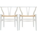 de 2 chaises de salle à manger modernes en bois avec dossier en Y, accoudoirs et assise en chanvre pour la maison, le restaurant et le bureau