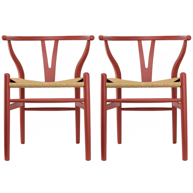 de 2 chaises de salle à manger modernes en bois avec dossier en Y, accoudoirs et assise en chanvre pour la maison, le restaurant et le bureau