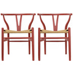 de 2 chaises de salle à manger modernes en bois avec dossier en Y, accoudoirs et assise en chanvre pour la maison, le restaurant et le bureau